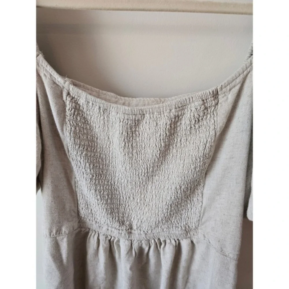 Abercrombie & Fitch Mini Dress Square‎ Neck Puff Sleeve Smocked Beige XL - Picture 10 of 11